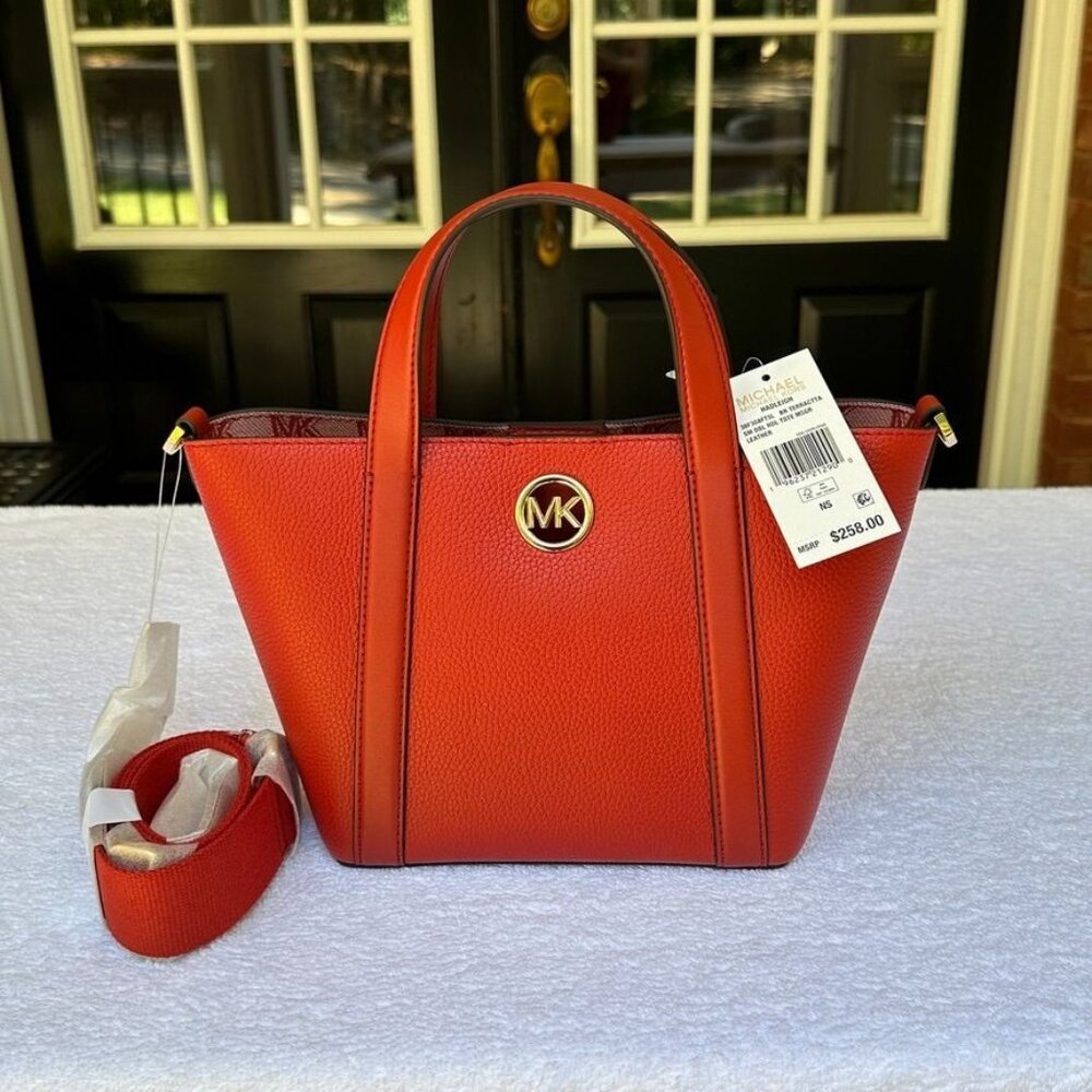 Michael Kors Bright Terracotta Hadleigh Small Double Handle Tote Messenger Bag